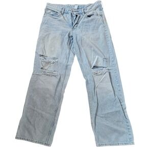 H&M &Denim Baggy Low Waist Distressed Light Wash Blue Jeans Womens Size 8